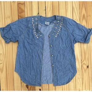 Vintage Jean Shirt Jacket‎ With Gems Denim Rhinestones 16p Bingo! Bingo! Petite
